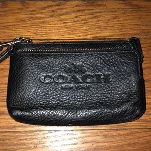 Coach Pebbled Leather Double Zip Black Wristlet